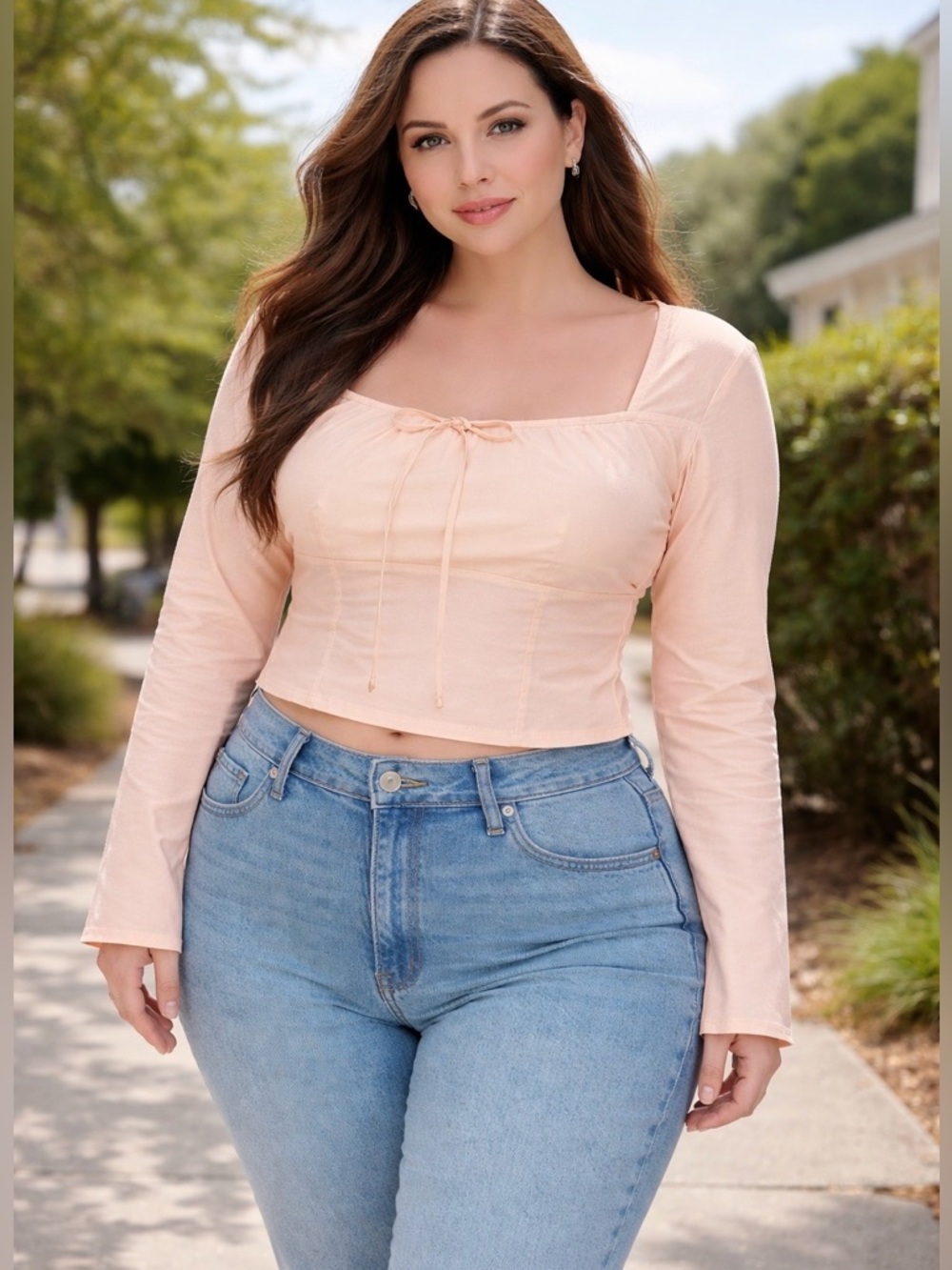 Wild Fable, NWT, Long Sleeve Cotton Milkmaid Top in peach, XXL, P2P: 21”